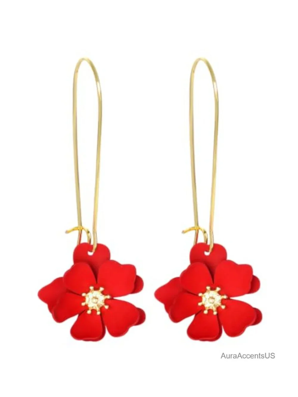 Bohemian Daisy Flower Dangle Earrings Gold Plated Long Drop Floral Statement